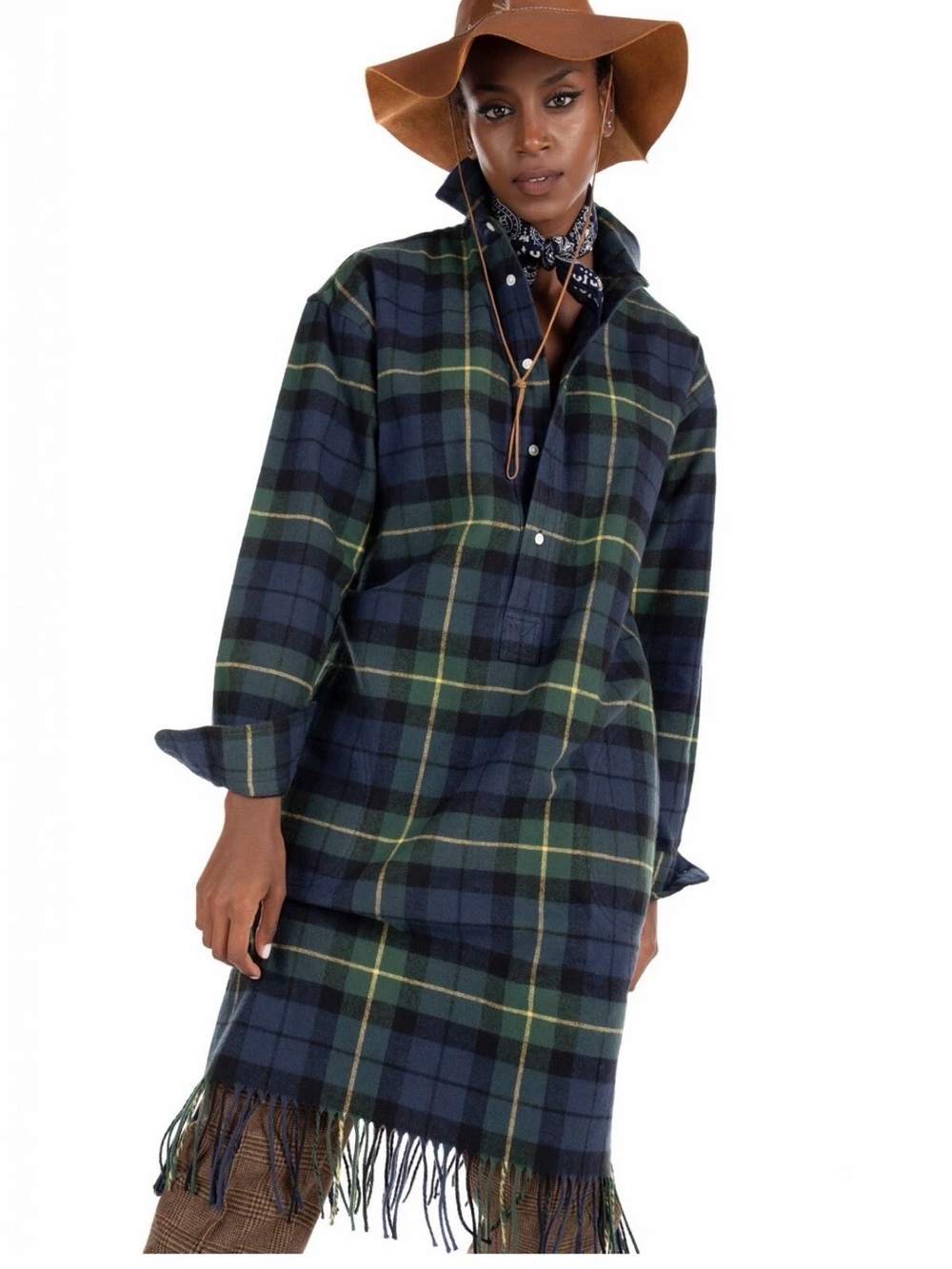 Women’s Polo Ralph Lauren Plaid Cotton Fringe Shirdress